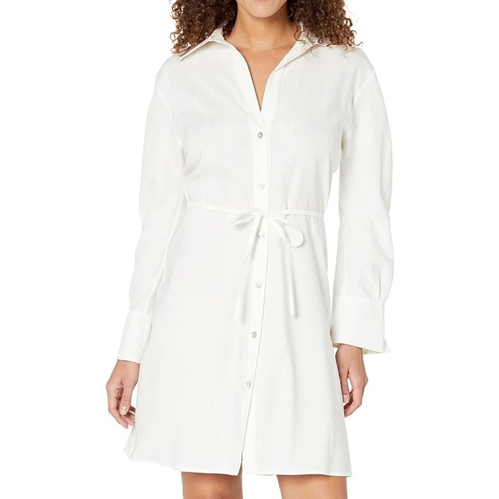 NEW VINCE tie-back shirt dress in optic white